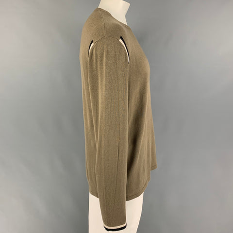 JIL SANDER Size XL Taupe Black Striped Trim Crew-Neck Pullover