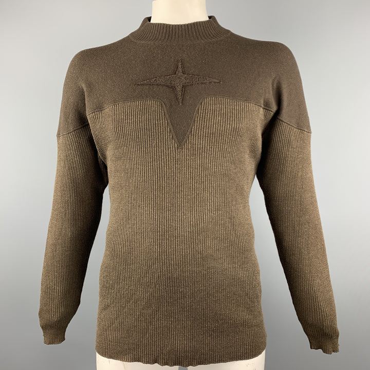 ARMAND BASI Taille S Pull en laine mélangée en tricot côtelé marron