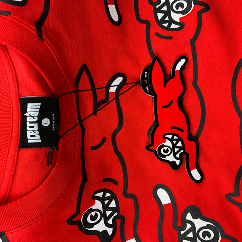 ICECREAM Size L Red & Black Prit Cotton Short Sleeve T-Shirt