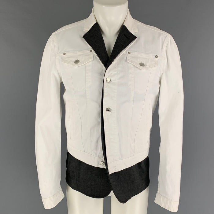DSQUARED2 Size 40 White Grey Wool Blend Vest Layer Trucker Jacket