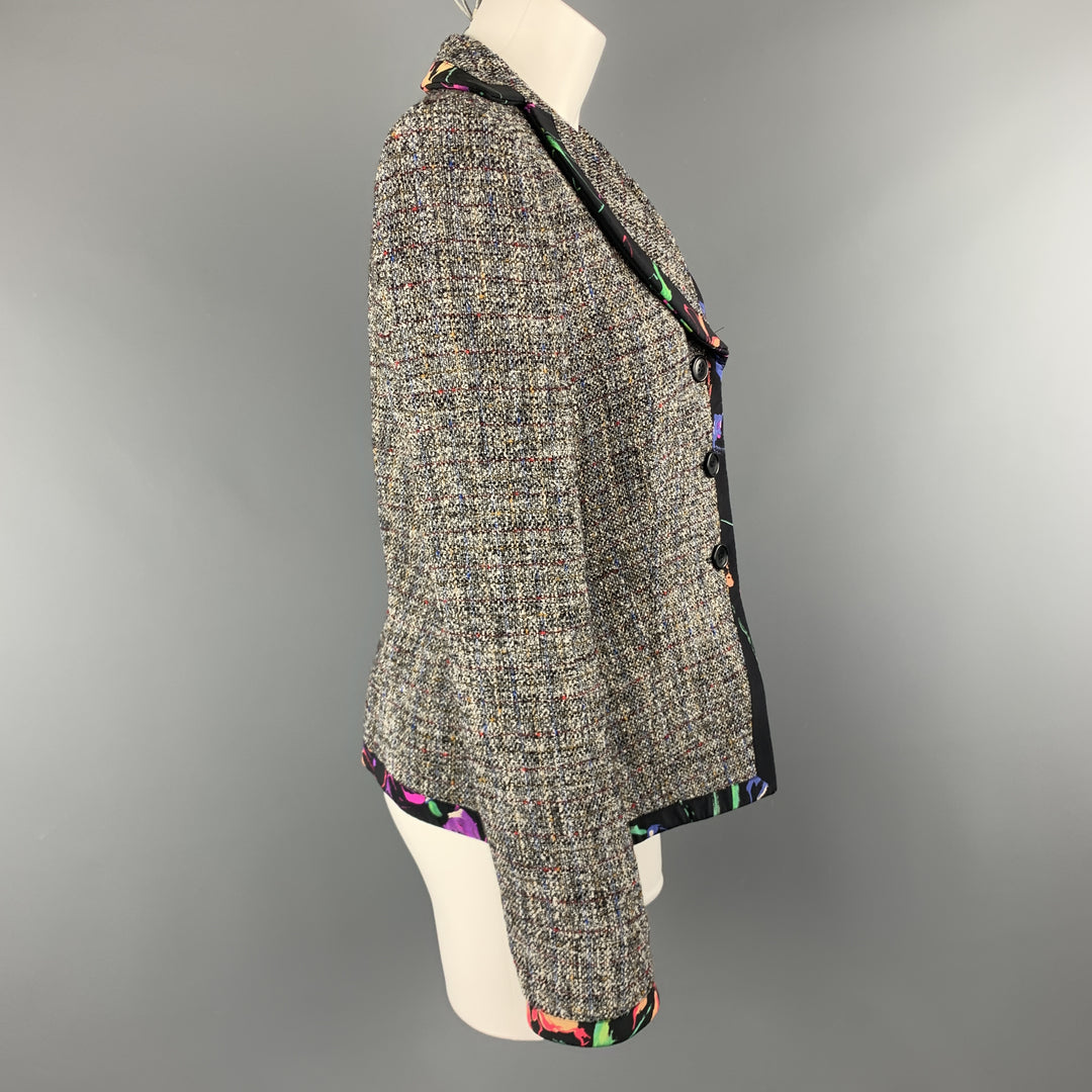 ARMANI COLLEZIONI Size 8 Grey Multi Color Tweed Floral Trim Blazer