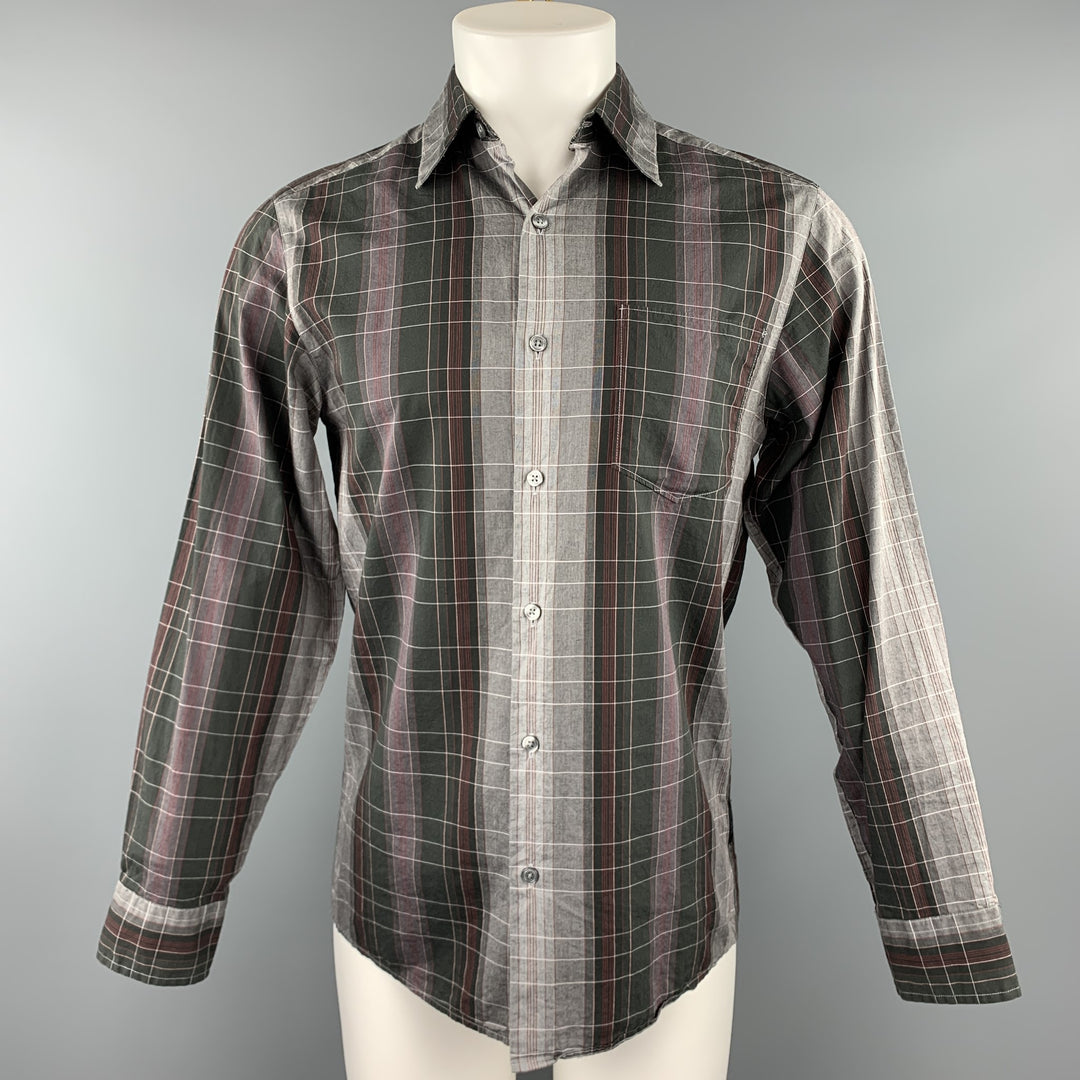 DKNY Size S Gray & Black Plaid Cotton Button Up Long Sleeve Shirt