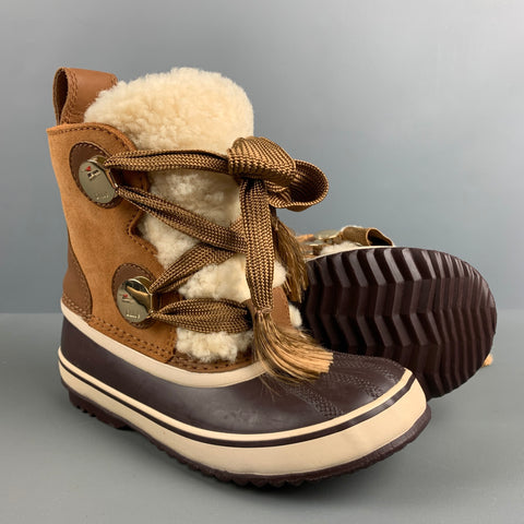 CHLOE Talla 6.5 Botas de materiales mixtos de ante marrón beige