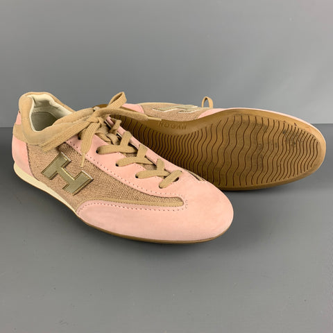 HOGAN OLYMPIA Talla 8 Zapatillas bajas de ante rosa y beige