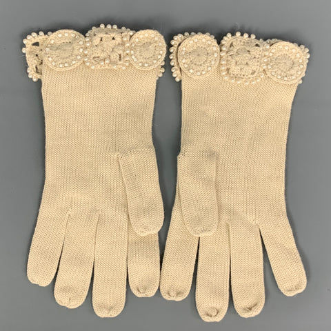 MATSUDA Beige Beaded Wool &  Cotton Gloves