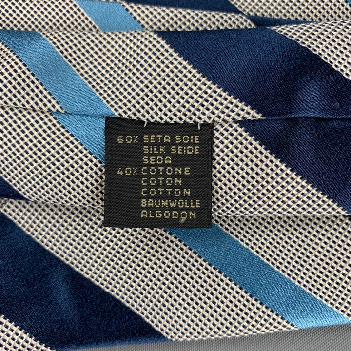 ERMENEGILDO ZEGNA Navy & White Diagonal Stripe Silk / Cotton Tie
