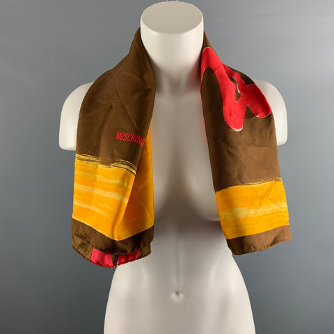 MOSCHINO Brown Gold FOULARDS Marbled Rayon Scarf