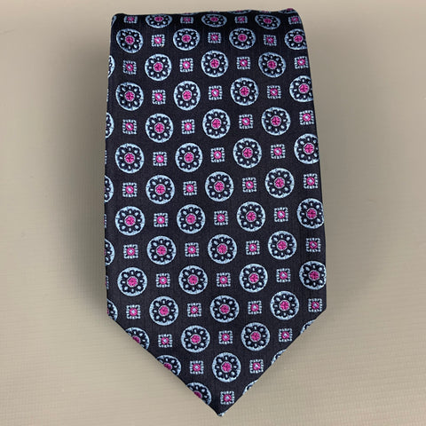 MASSIMO BIZZOCCHI Black & Navy Square Print Silk Tie