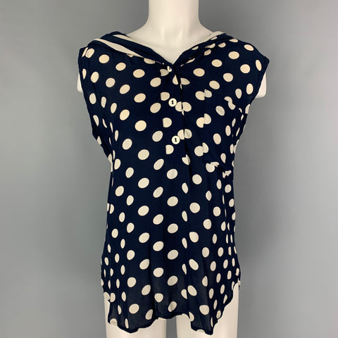 CASIEN SWINGER Size S Navy Cream Rayon Polka Dot Hoodie Casual Top
