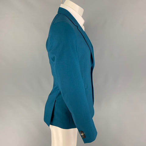 PAUL SMITH Talla 38 Abrigo deportivo con solapa de muesca de lana verde azulado