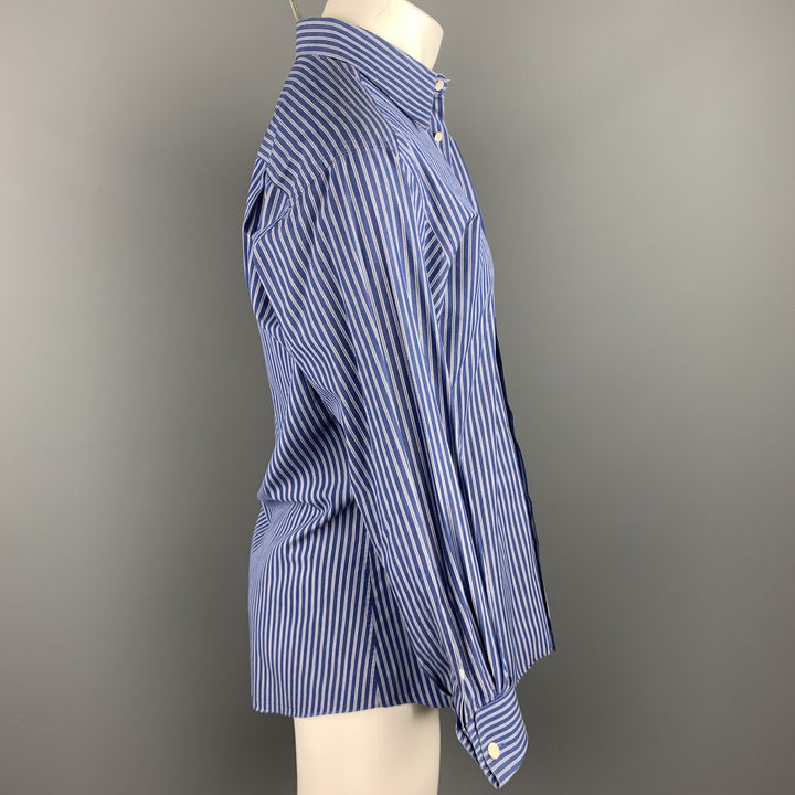 ERMENEGILDO ZEGNA Size S Navy Stripe Cotton French Cuff Long Sleeve Shirt