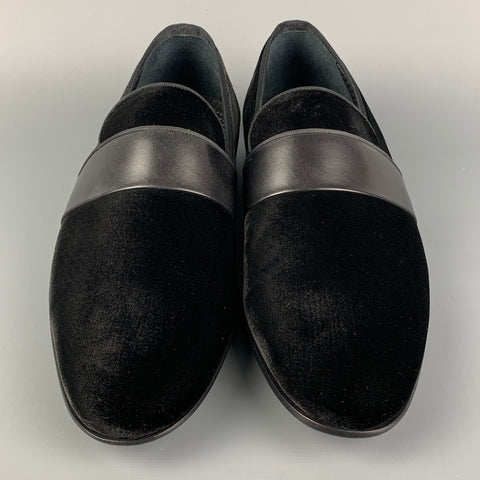 MAGNANNI Size 10 Black Mixed Fabrics Velvet Tuxedo Loafers