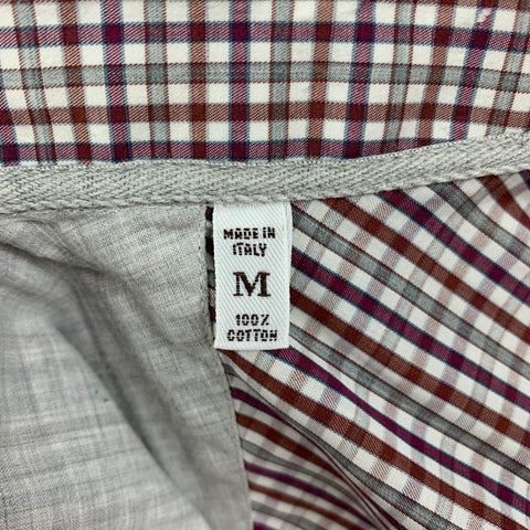 BRUNELLO CUCINELLI Size M Burgundy Brown Checkered Cotton Long Sleeve Shirt