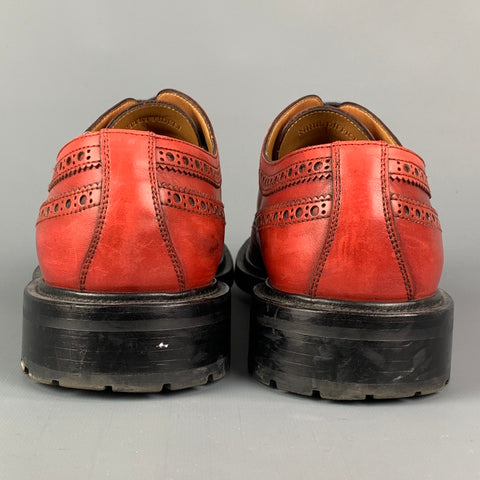 O'KEEFFE Size 9 Red Perforated Leather Wingtip Lace Up Shoes