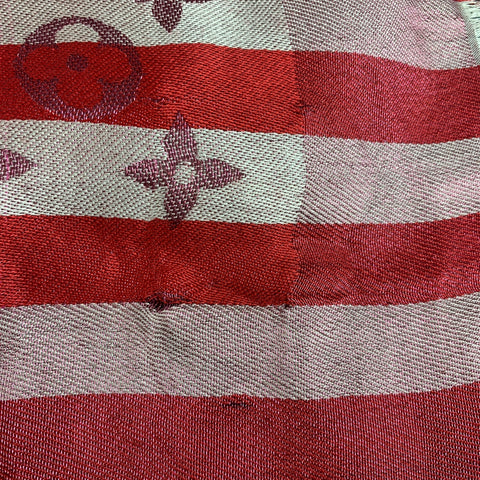 LOUIS VUITTON Red White Stripe Silk Blend Scarves & Shawls