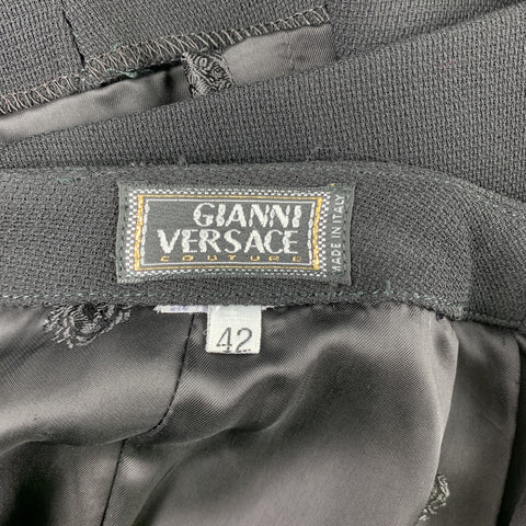 GIANNI VERSACE Size 8 Black Textured Pencil Skirt
