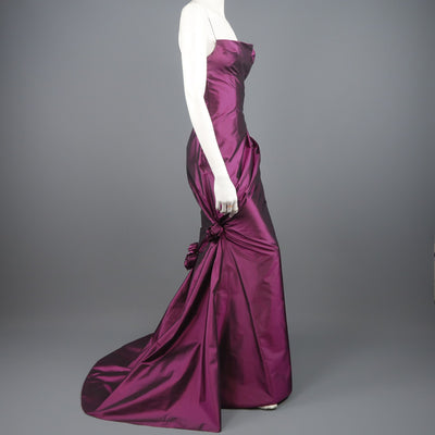 RICHARD TYLER Size 10 Purple Silk Taffeta Gathered Rosette Gown