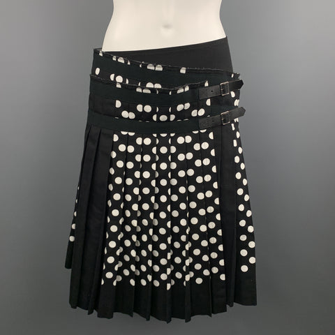 COMME des GARCONS Size S Black & White Polka Dot Pleated Leather Strap Kilt Skiirt