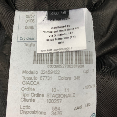CALVIN KLEIN COLLECTION Size 36 Charcoal Wool Notch Lapel Suit