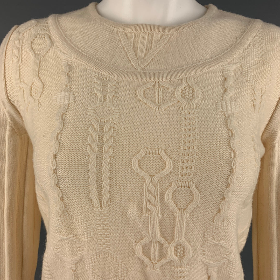 HERMES Size 6 Cream Virgin Wool Textured Sweater