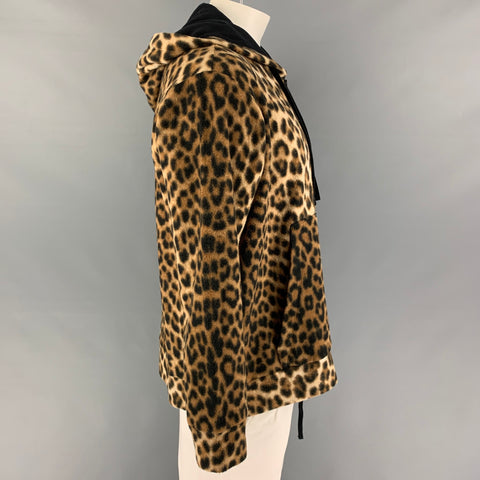 No. 21 Size L Brown Black Leopard  Print Cotton Hooded Sweatshirt