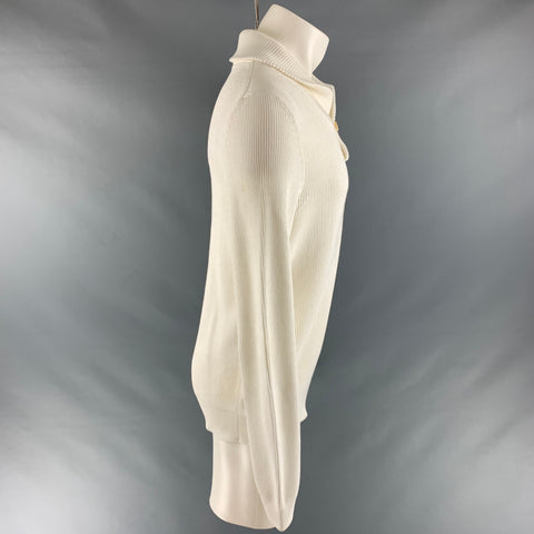 LOUIS VUITTON Size M White Ribbed Knit Cotton Shawl Collar Sweater