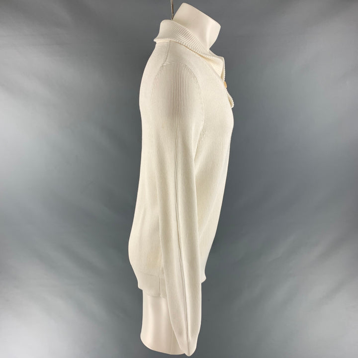 LOUIS VUITTON Size M White Ribbed Knit Cotton Shawl Collar Sweater