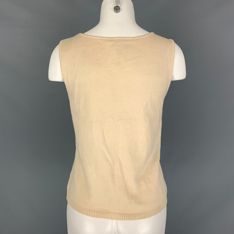 ESCADA Size 8 Cream Gold Wool Studded Sleeveless Dress Top