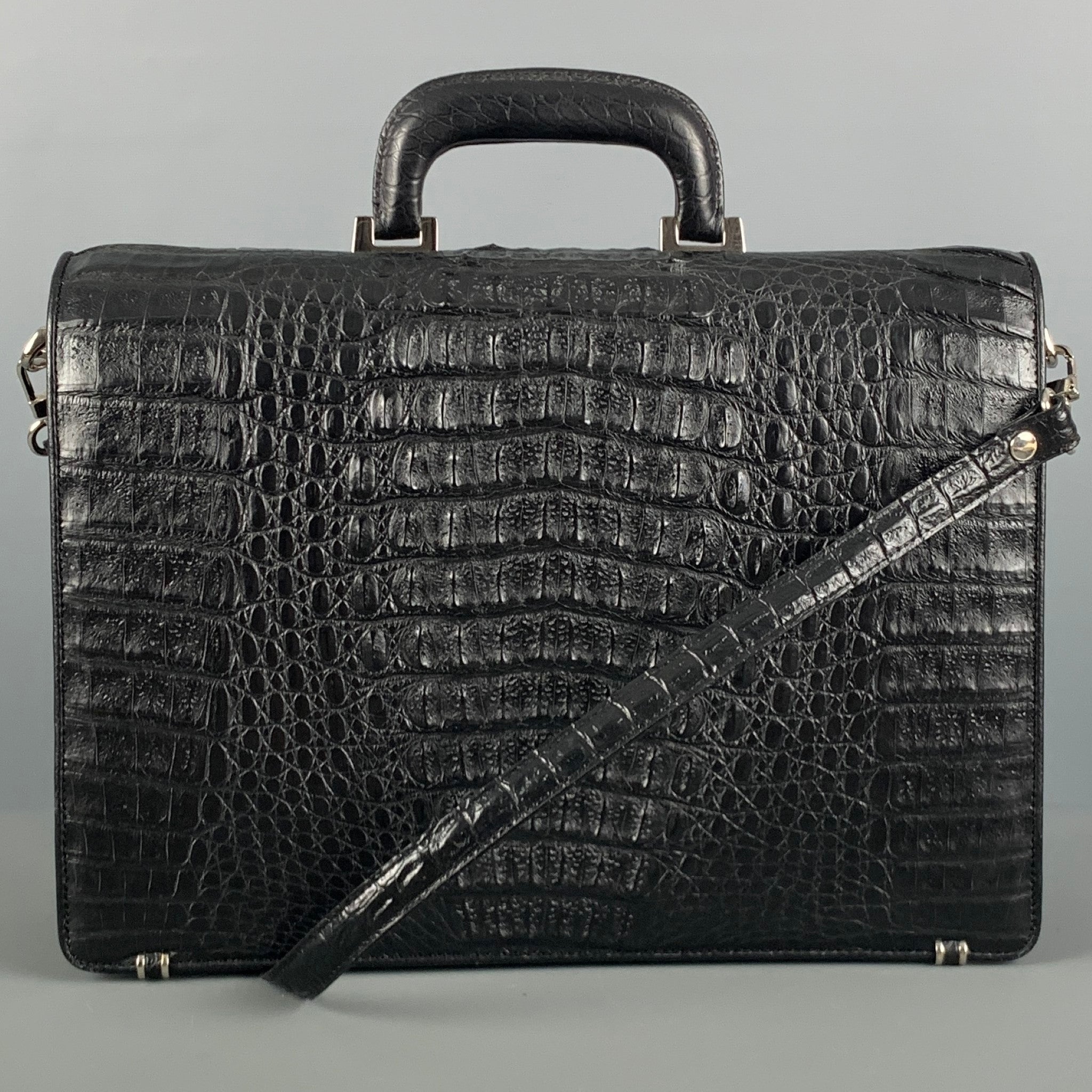 100% GENUINE CROCODILE LEATHER BRIEFCASE BUSINESS BAG BLACK NEW ZIPPER  FRONT | eBay