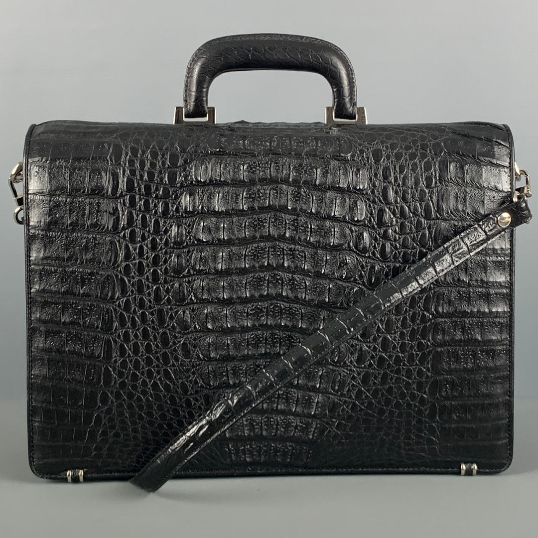 BRUCEGAO Black Crocodile Leather Briefcase Bags & Leather Goods