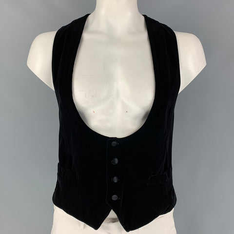 GIORGIO ARMANI Taille 46 Gilet Col Profond Velours Noir Coton/Soie