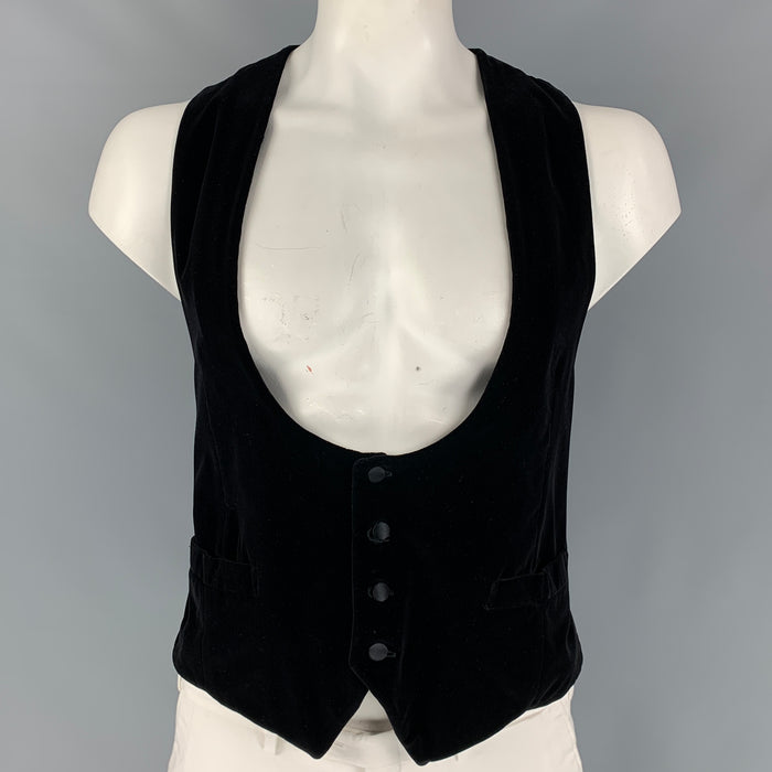 GIORGIO ARMANI Talla 46 Chaleco de cuello profundo de algodón / seda de terciopelo negro