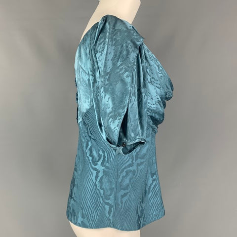 ZAC POSEN Blusa drapeada jaspeada de seda marina talla 6