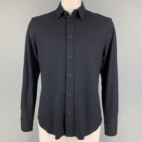 RAG & BONE Size L Black Wool Buttoned Long Sleeve Shirt