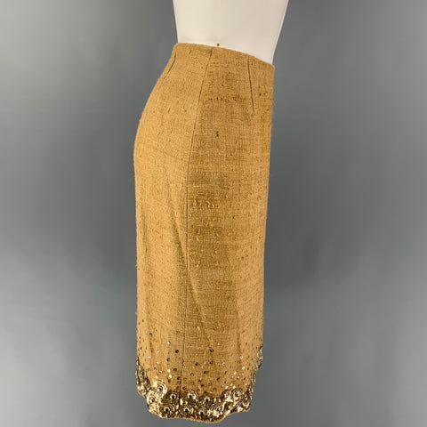 OSCAR DE LA RENTA Taille 6 Jupe crayon en soie beige