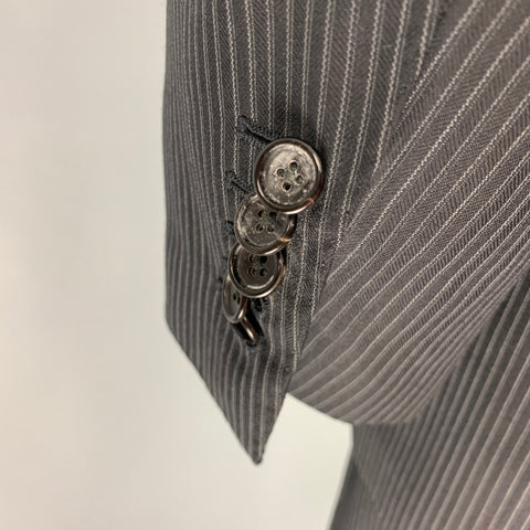 TOM FORD Size 48 Long Black Grey Pinstripe Wool Peak Lapel Suit