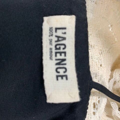 L'AGENCE Size 2 Cream Black Cotton Nylon See Through Cap Sleeves Dress