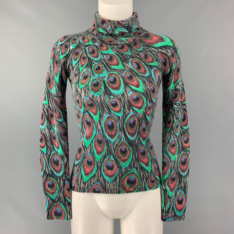 NEIMAN MARCUS Size S Multi-Color Cashmere Peacock Turtleneck Pullover - Womens