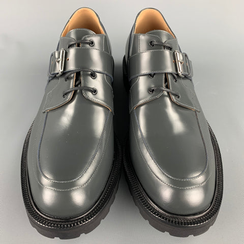 DRIES VAN NOTEN Size 12 Grey Leather Lace Up & Belt Shoes