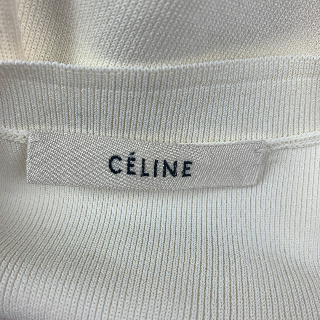 CELINE Size M Cream Viscose Blend Two Tone Crew-Neck Pullover