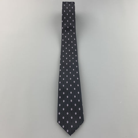 JOHN VARVATOS Oval Print Black Silk Skinny Tie