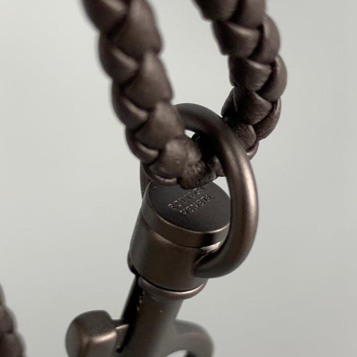 BOTTEGA VENETA Brown Woven Leather Key Ring