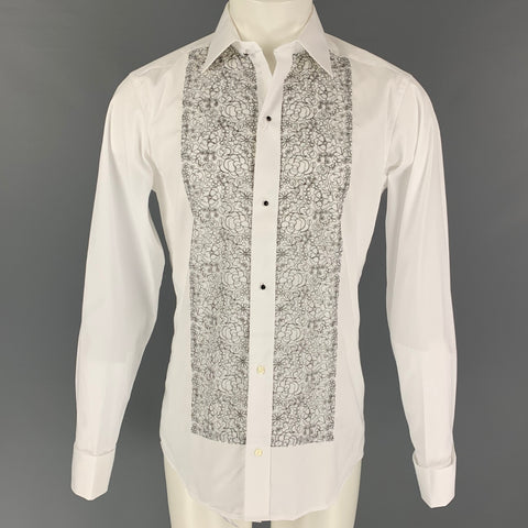 ETON Taille M Blanc Gris Broderie Coton Français Manchette Chemise À Manches Longues