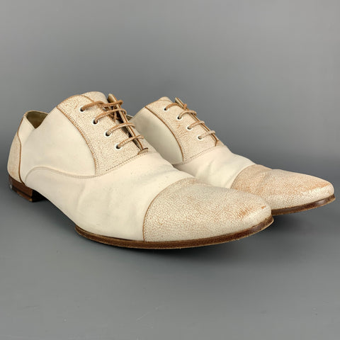 GUCCI Talla 11 Zapatos con cordones y puntera de lona desgastada color crema y beige