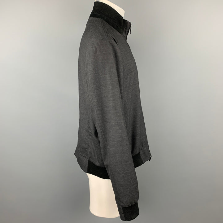 BERLUTI Size XXL Charcoal & Black Wool Zip Up Jacket
