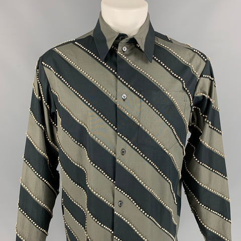 MERYL ROGGE Size S Grey & Black Diagonal Stripe Cotton Button Up Long Sleeve Shirt