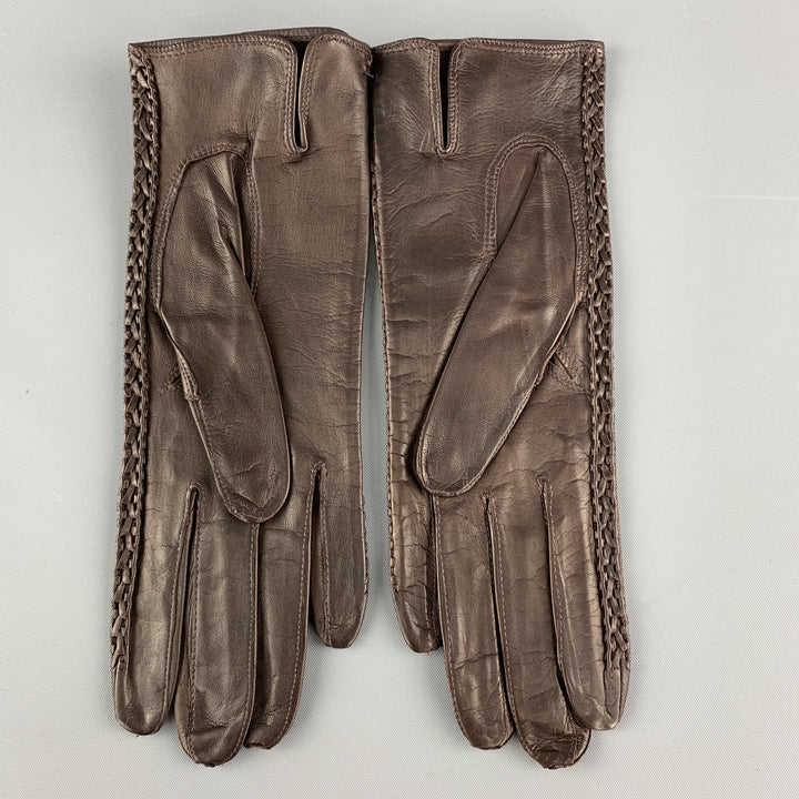 MADOVA Size S Brown Leather Whipstitch Trim Gloves
