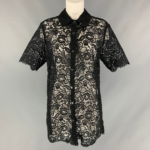 STAUD Size M Black Guipure Polyester Button Up Shirt