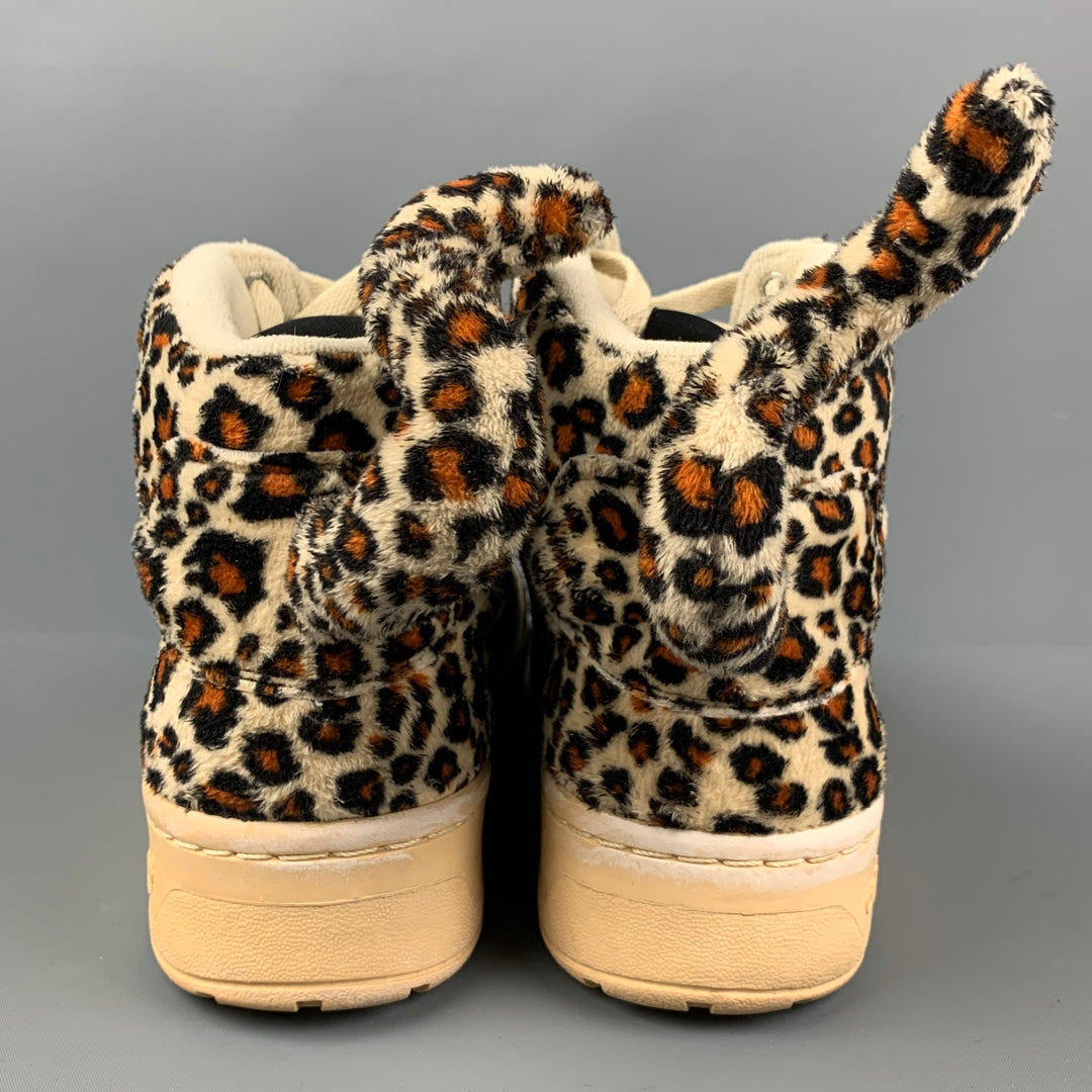 JEREMY SCOTT x ADIDAS Size 12 Beige Black Orange Animal Print Fabric High Top Sneakers