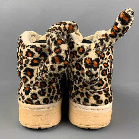 JEREMY SCOTT x ADIDAS Size 12 Beige Black Orange Animal Print Fabric High Top Sneakers